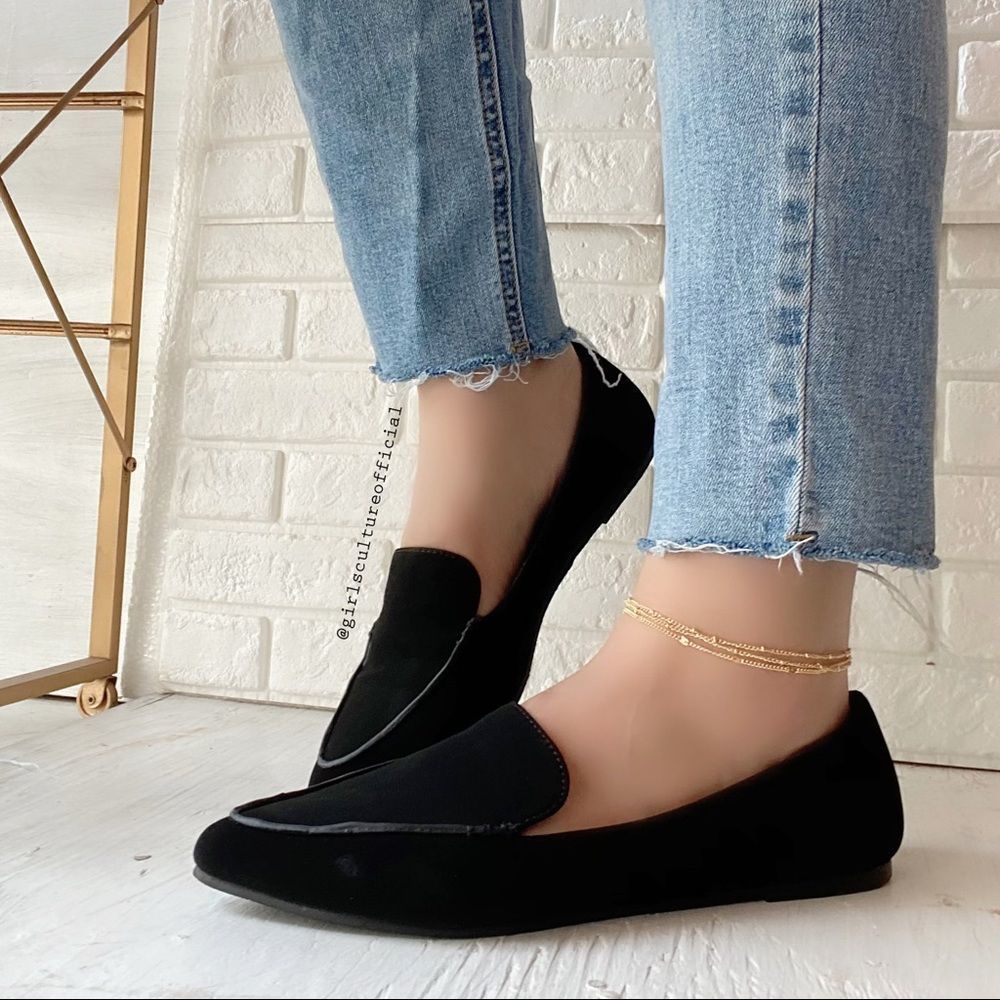 Black Faux Suede Pointy Flats